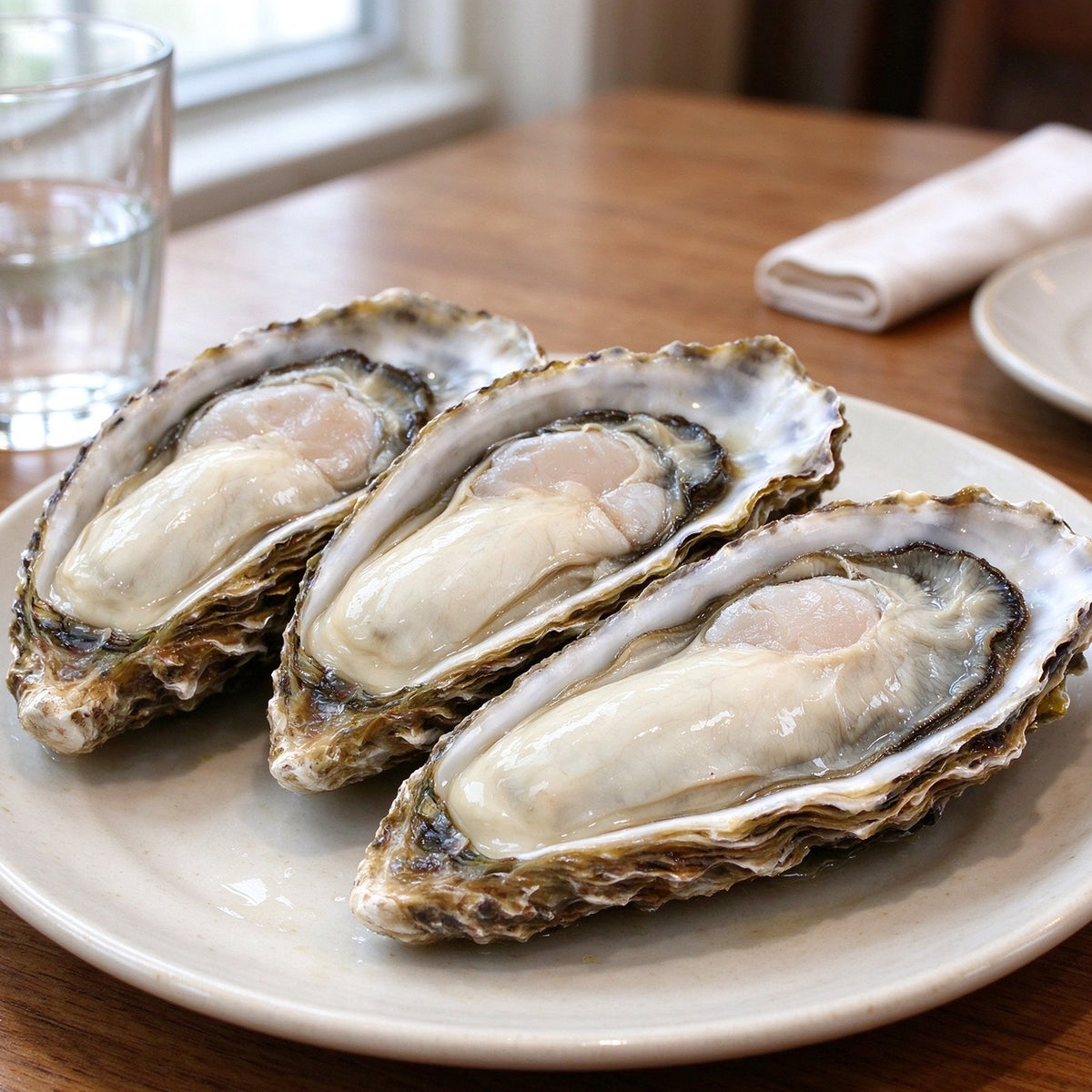 Shucked raw oysters on the half shell served with lemon