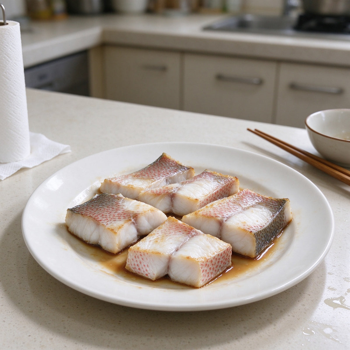 Whole steamed grouper garnished with scallion and chilli